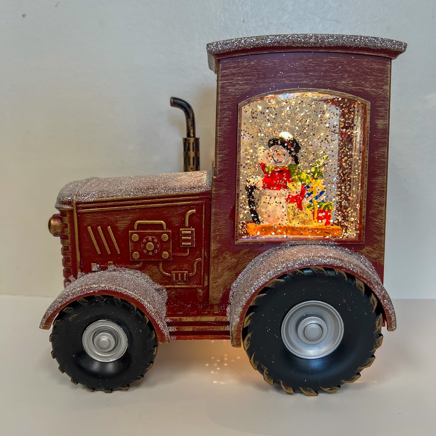 Snowman Tractor Snow Globe