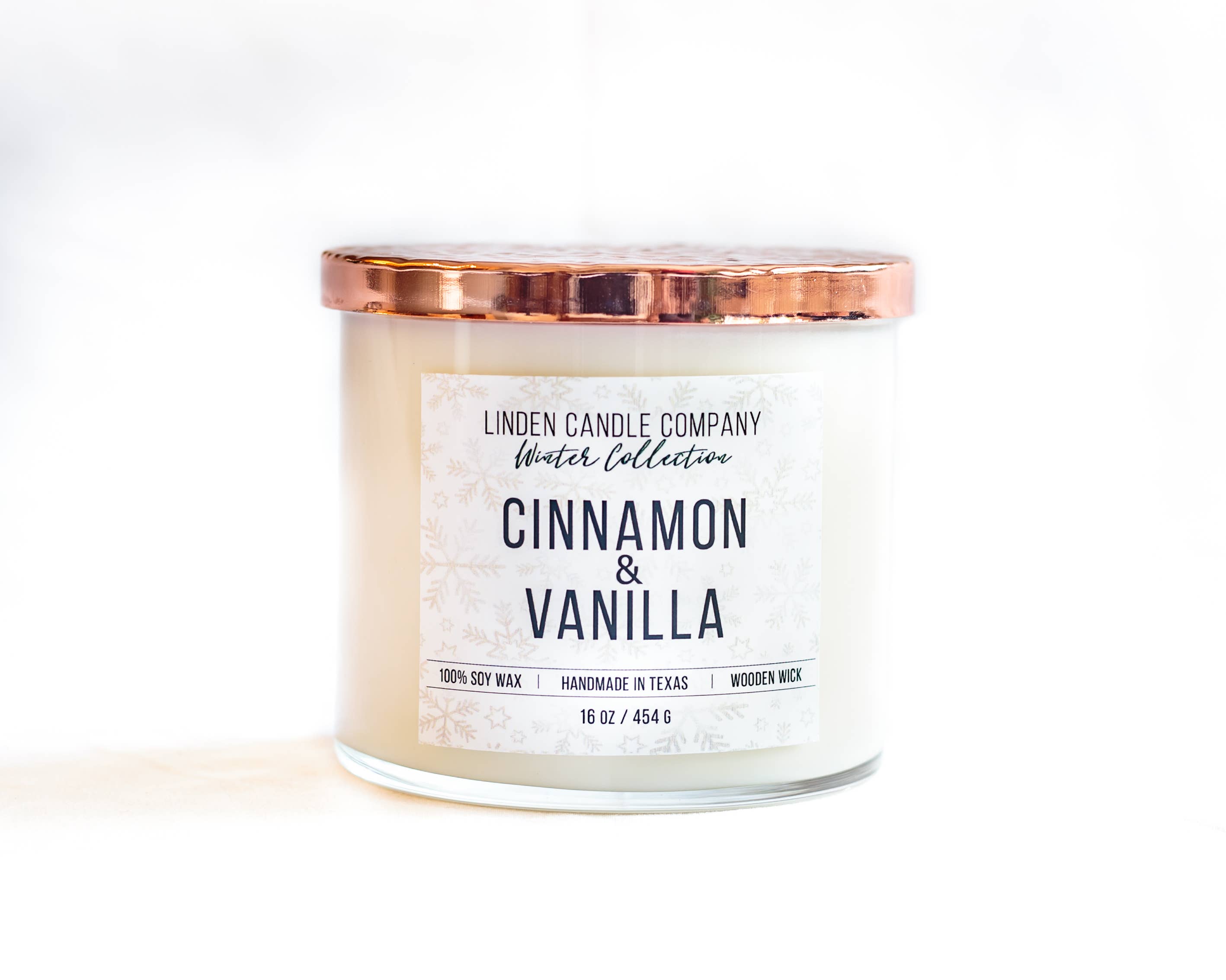 Cinnamon & Vanilla 16oz Winter Seasonal Candle with Hammered Copper Lid