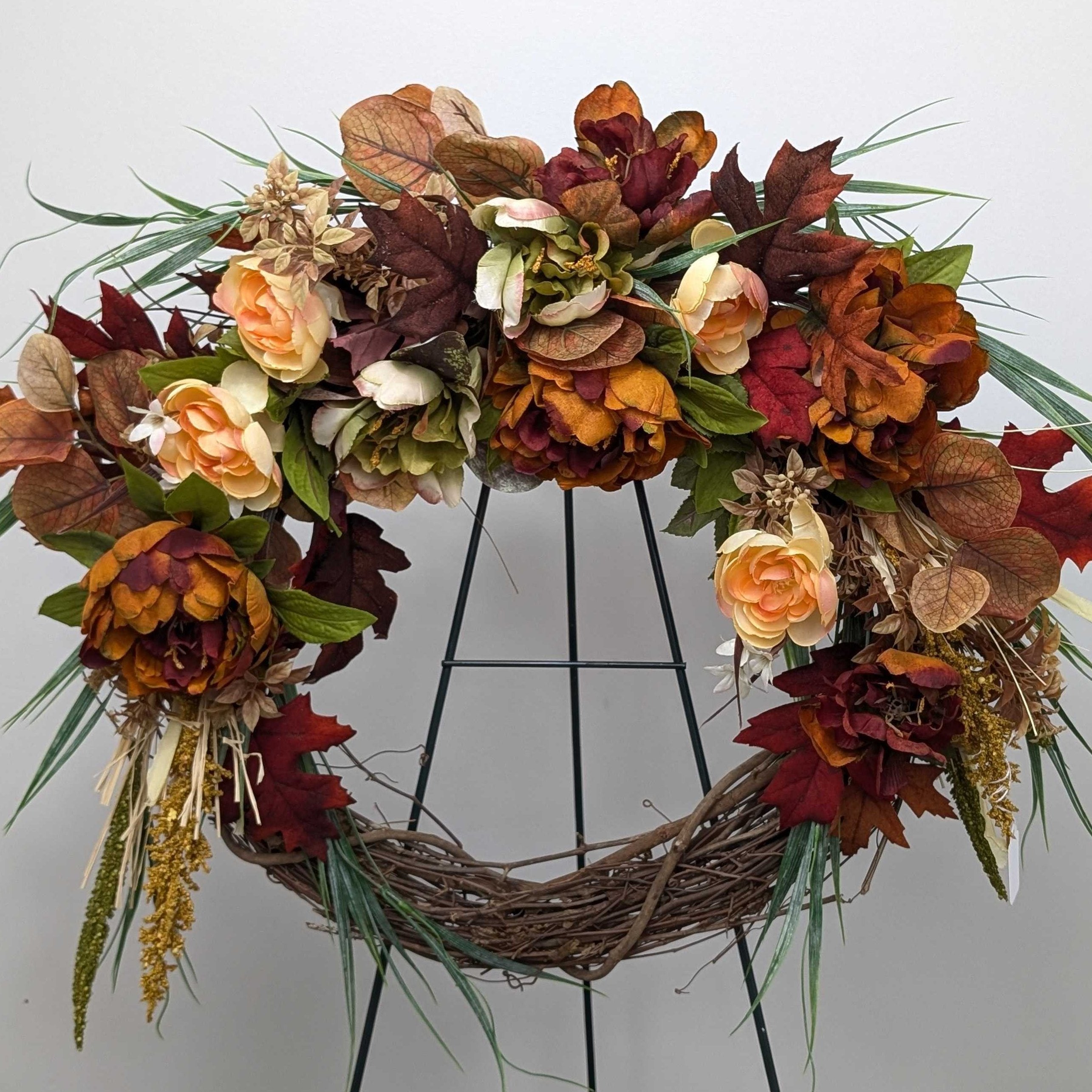 Autumn Elegance: Fall Wreath with Bronze & Cream Silk Flowers