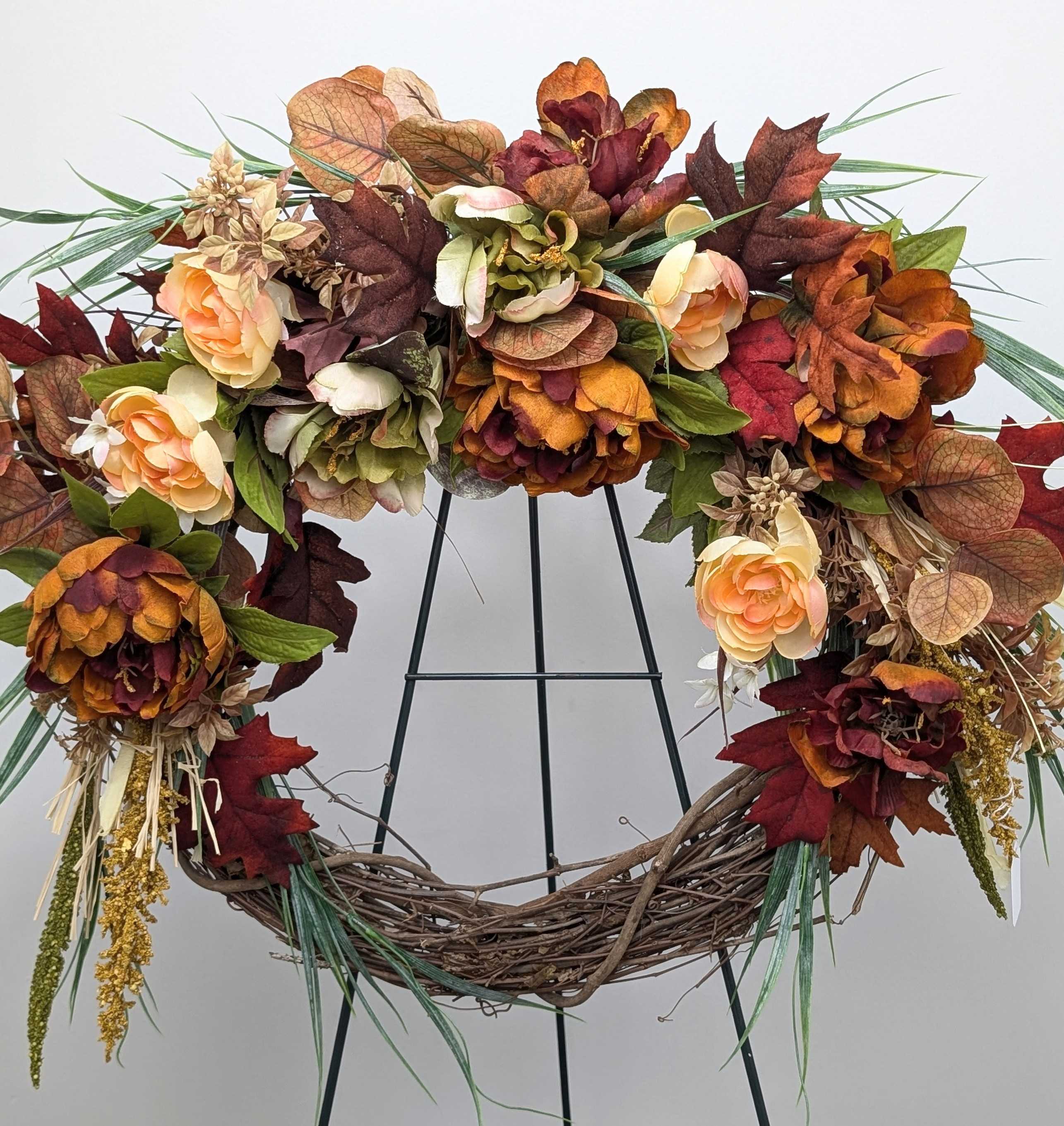 Autumn Elegance: Fall Wreath with Bronze & Cream Silk Flowers