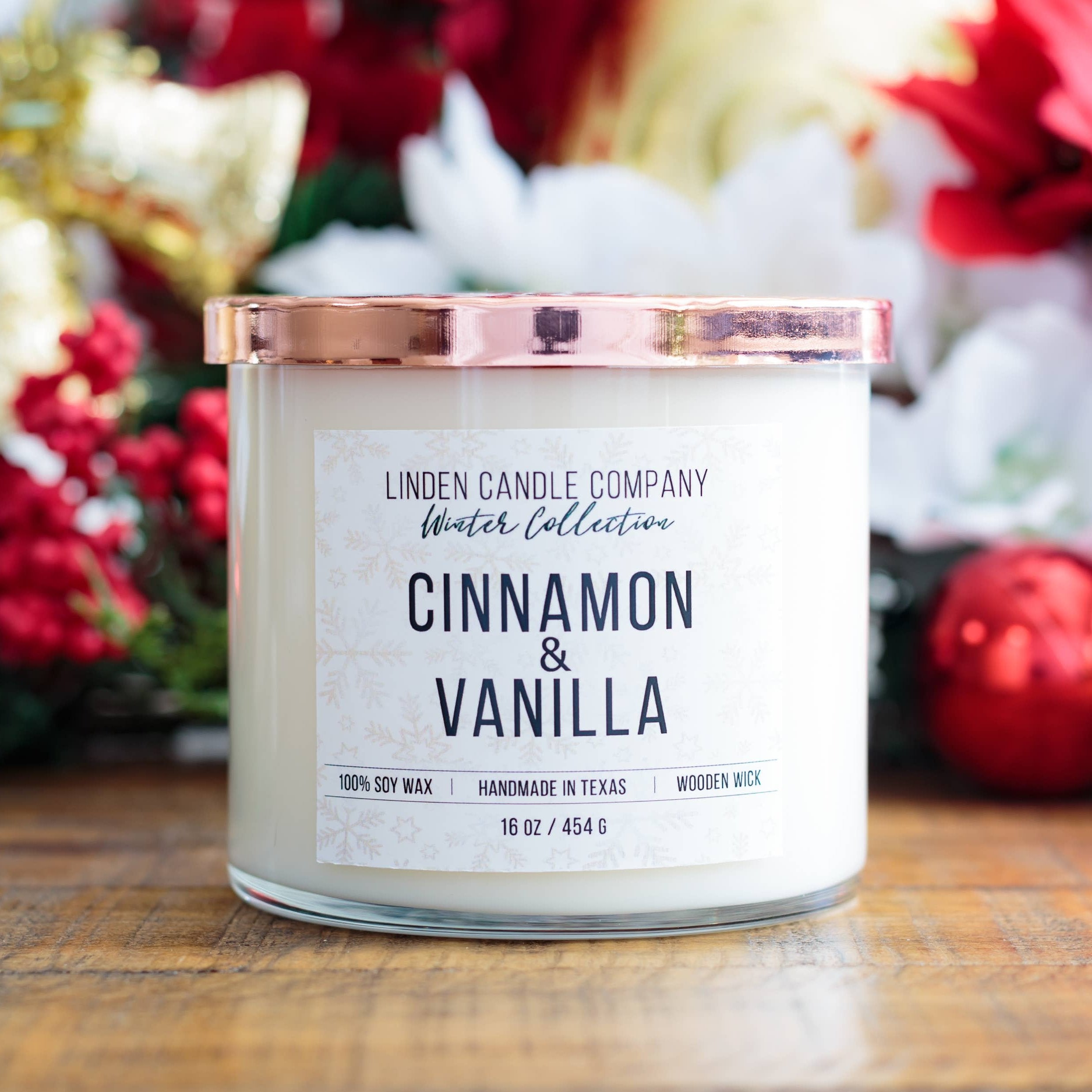 Cinnamon & Vanilla 16oz Winter Seasonal Candle with Hammered Copper Lid