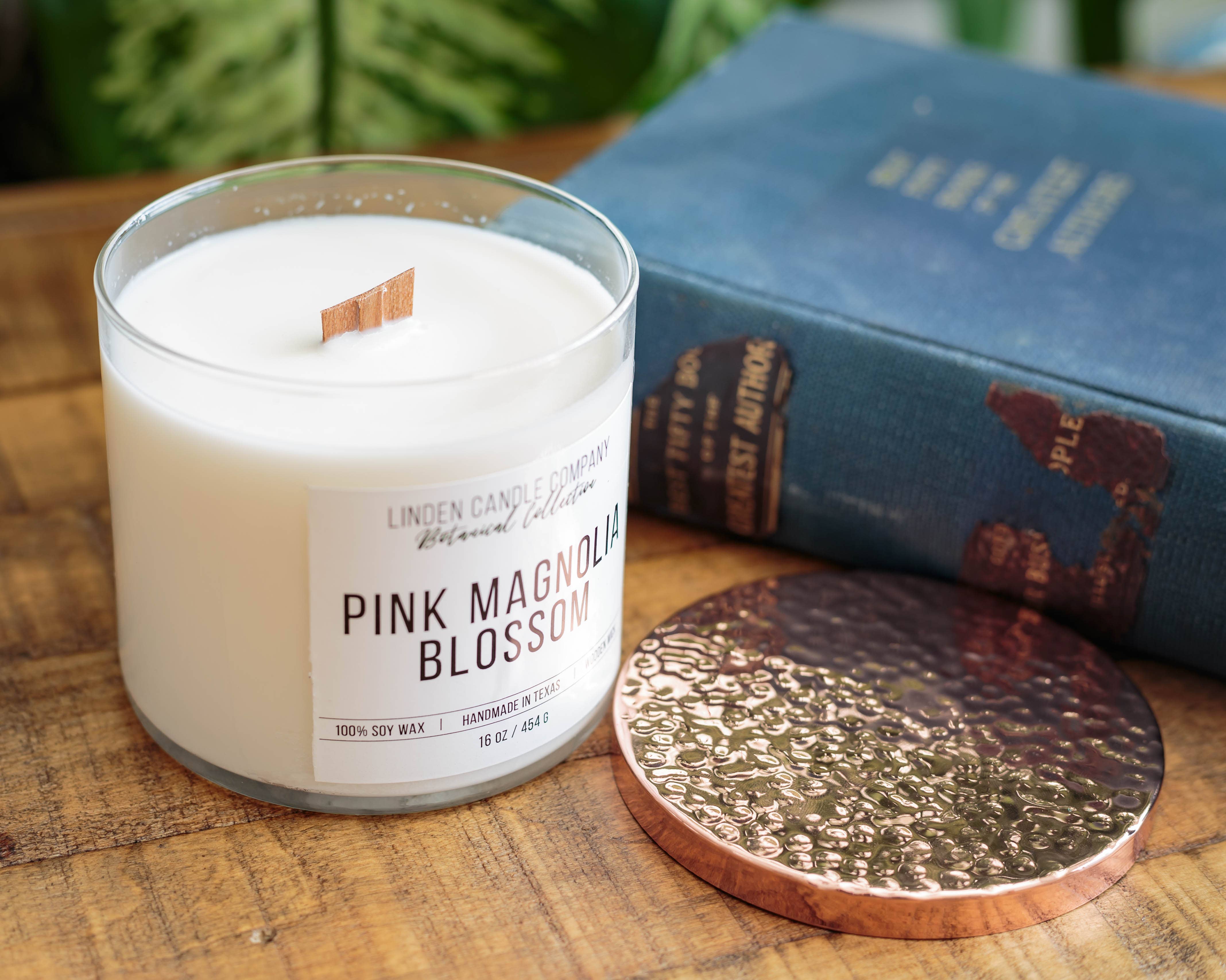 Pink Magnolia Blossom Soy Candle (16oz) - Clean Burn, Non-Toxic, Wood Wick