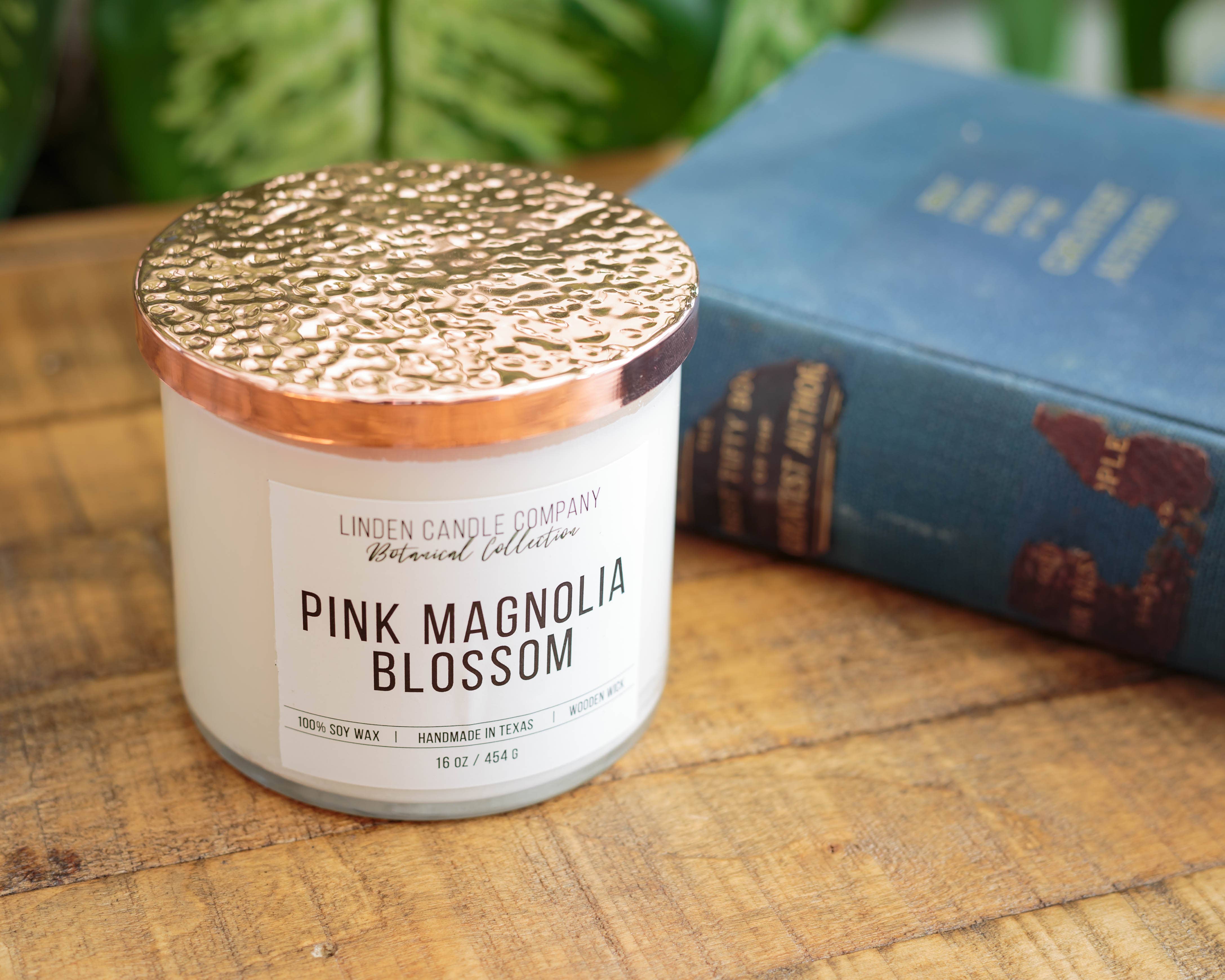 Pink Magnolia Blossom Soy Candle (16oz) - Clean Burn, Non-Toxic, Wood Wick