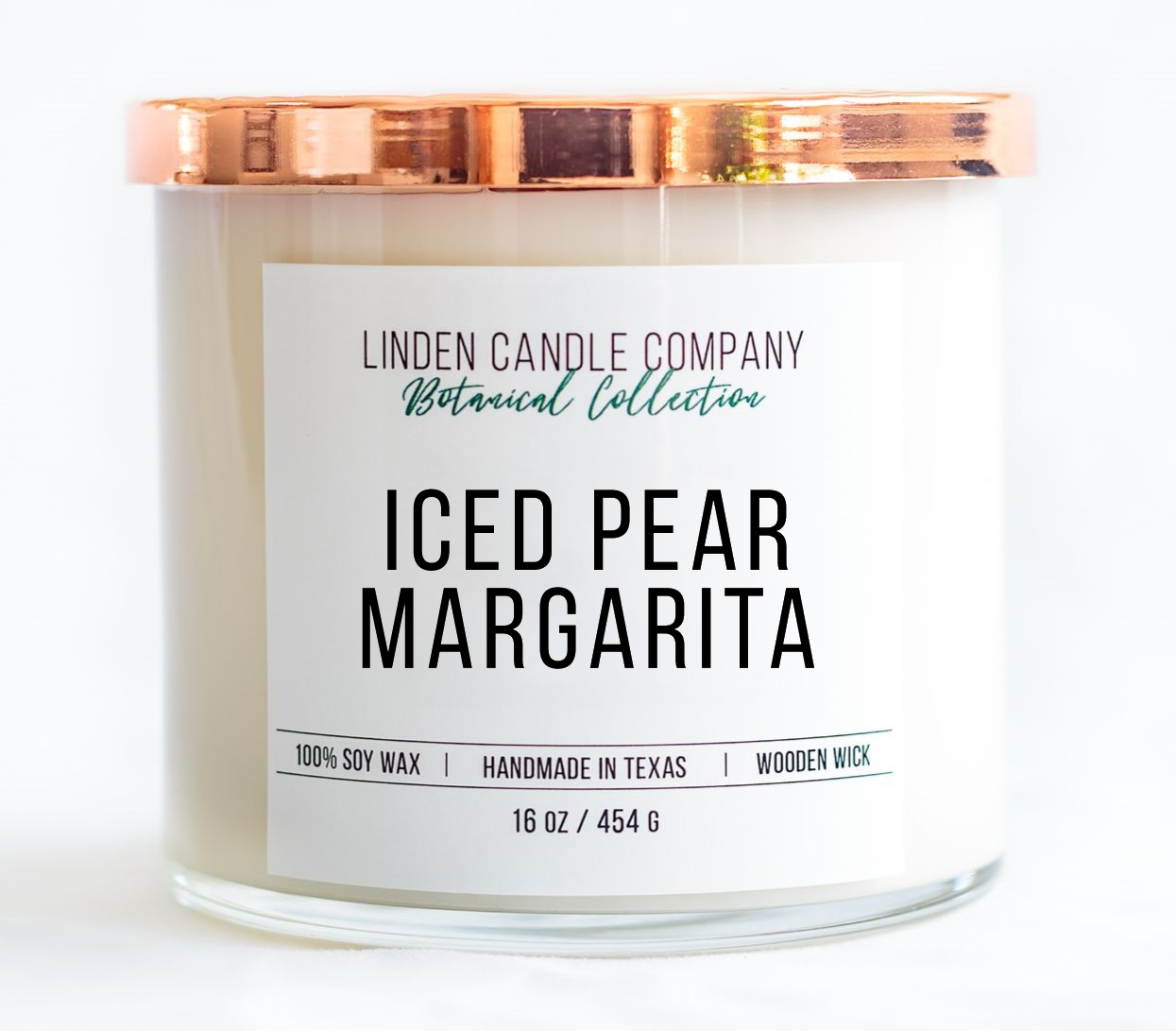 Iced Pear Margarita Soy Candle (16oz) - 90-110 Hour Burn Time, Wooden Wick, Hammered Copper Lid