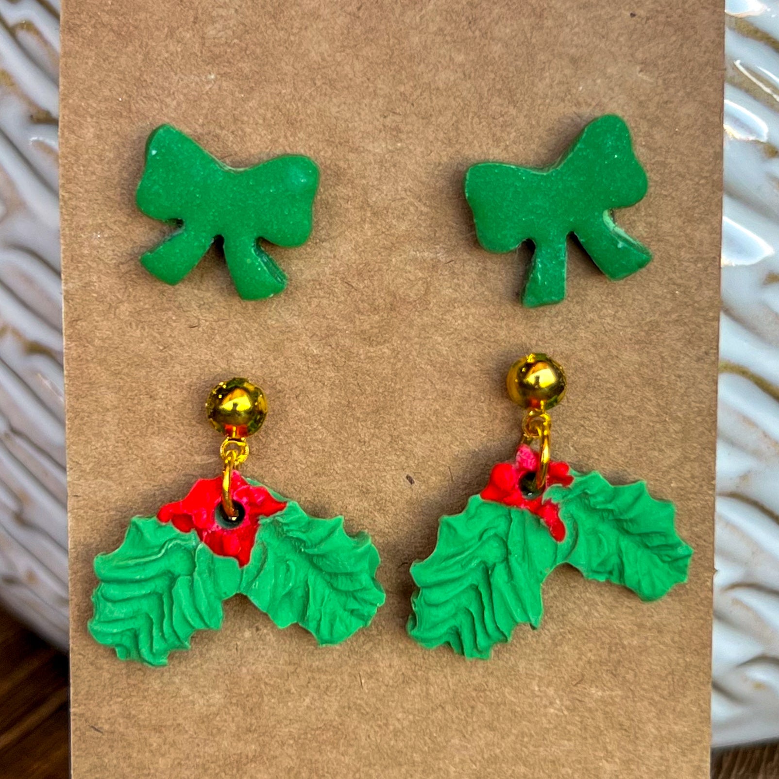 Christmas Mistletoe Drop & Stud Earrings - Boswelly Design