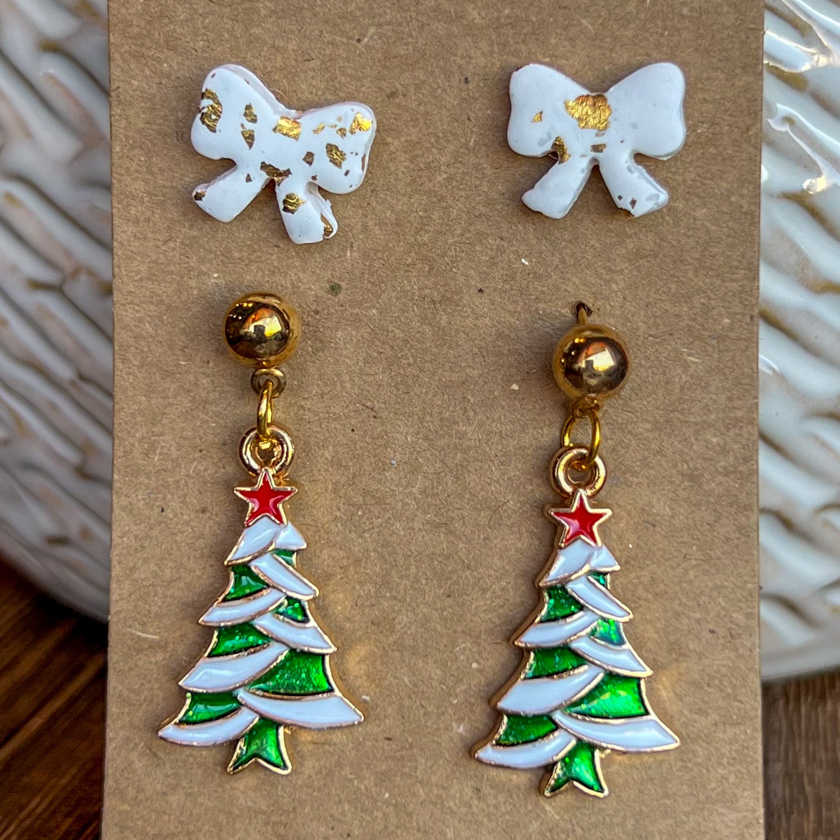 Christmas Bow & Tree Drop & Stud Earrings - Boswelly Design