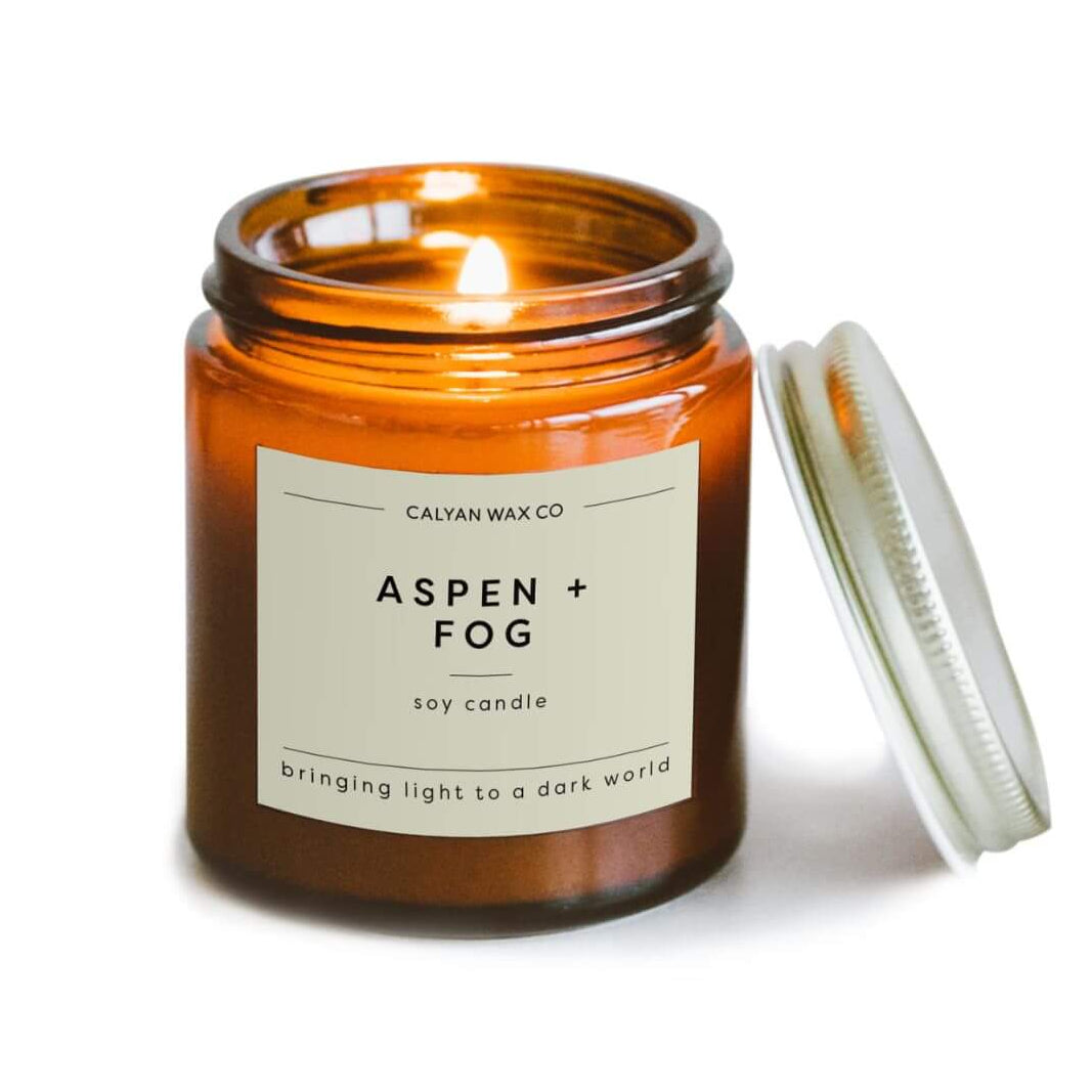 Aspen Fog Soy Candle (3.1 oz) - Mini Amber Jar, Mountain Cabin Scent