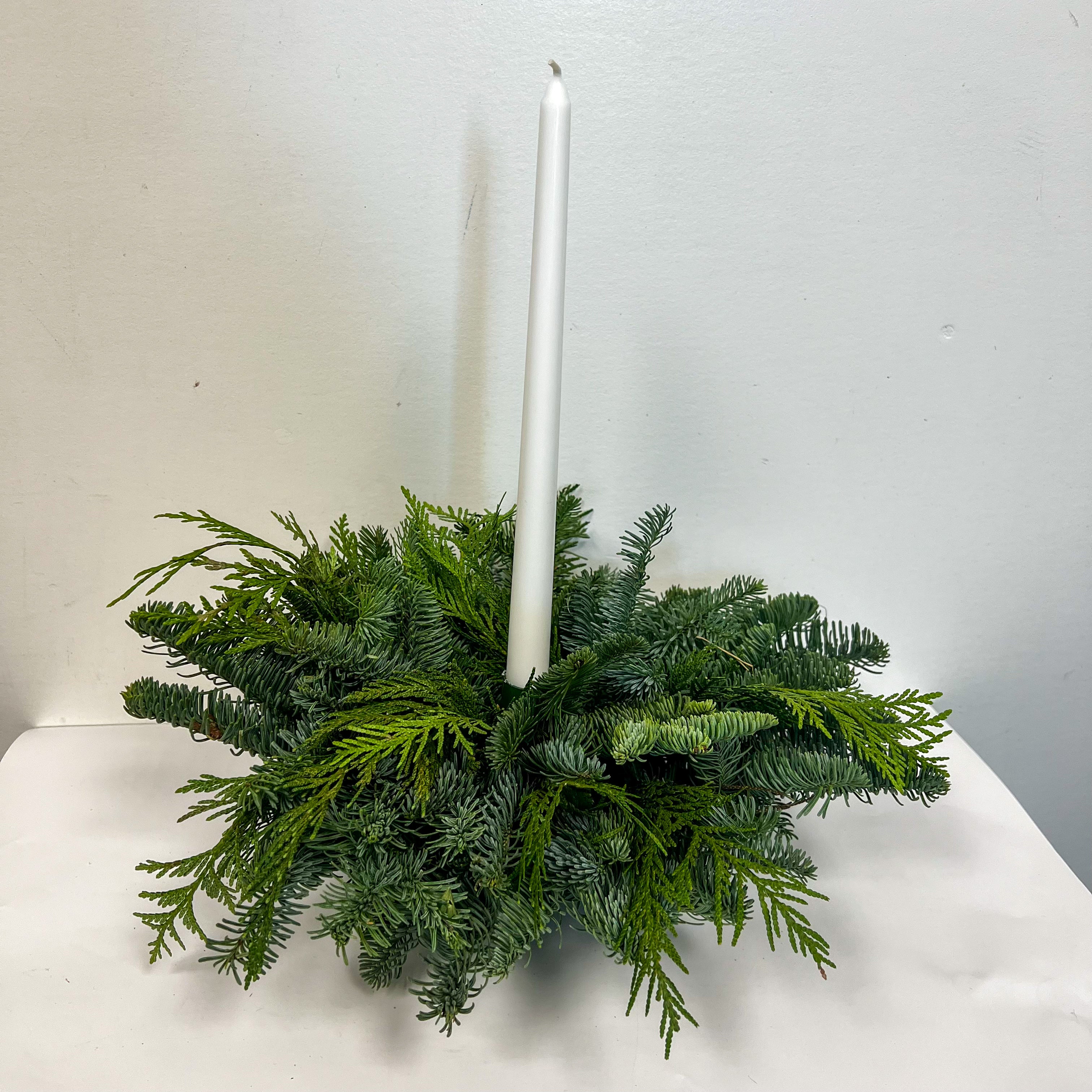 Evergreen Elegance Candle Centerpiece