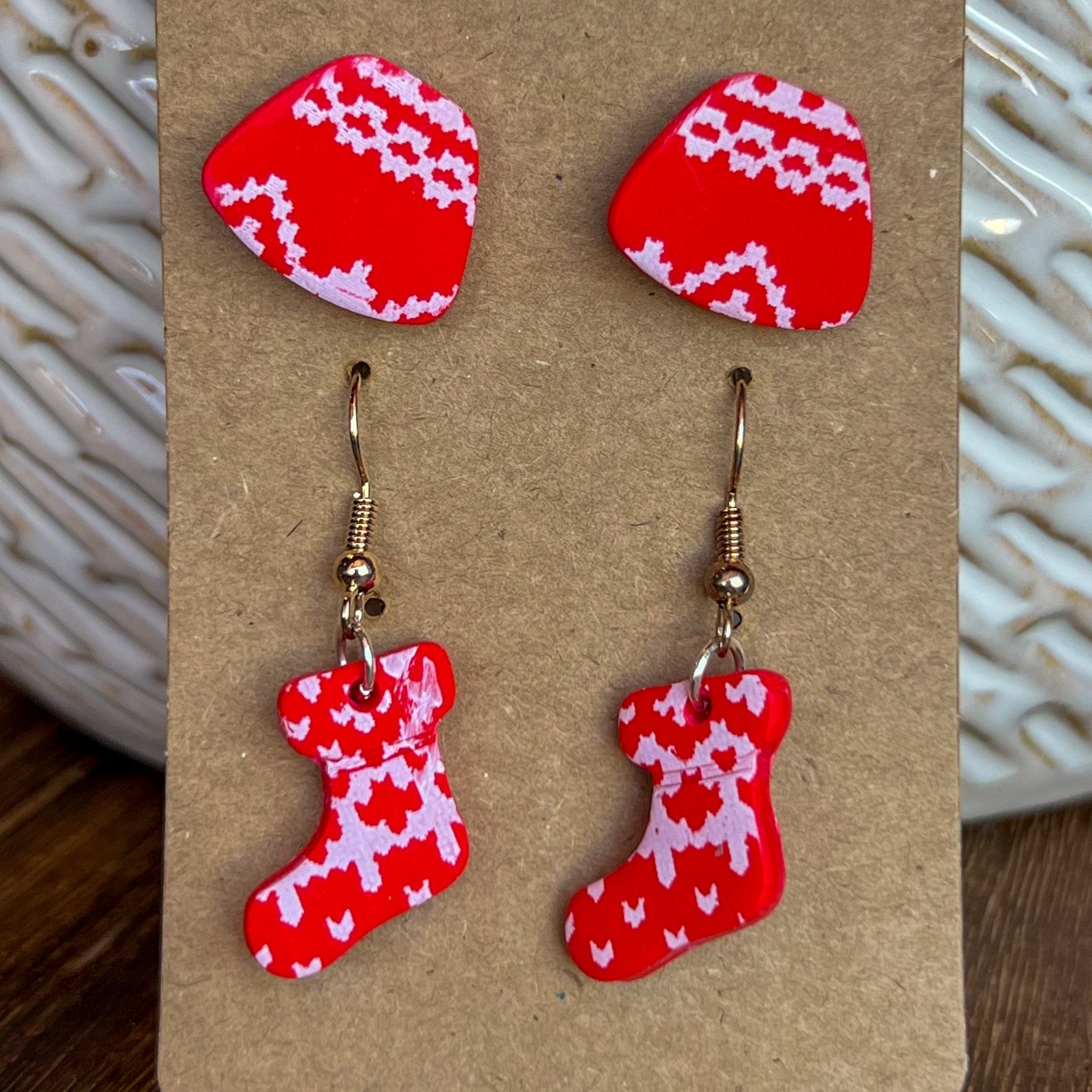 Christmas Stocking Drop & Stud Earrings - Boswelly Design