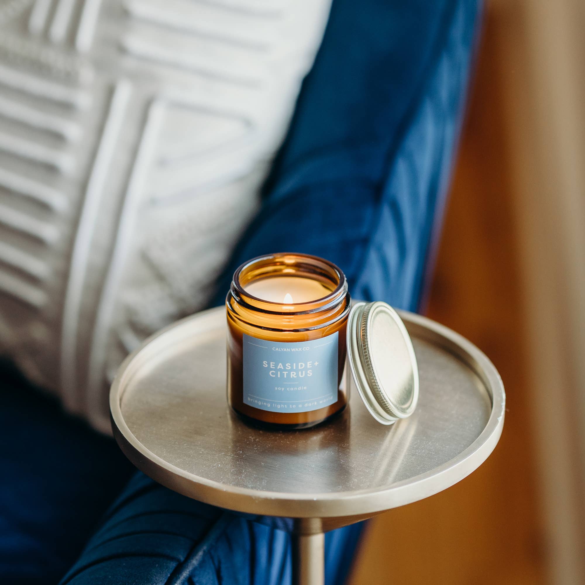 Seaside + Citrus Soy Candle (Mini) - 23 Hour Burn Time, Amber Jar, Refreshing Scent