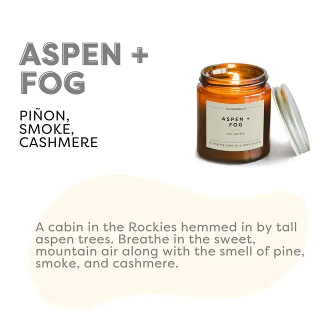 Aspen Fog Soy Candle (3.1 oz) - Mini Amber Jar, Mountain Cabin Scent