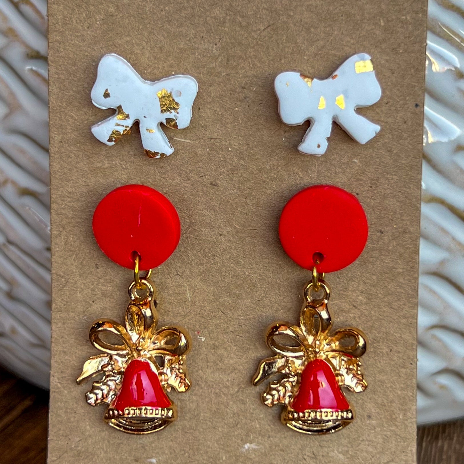 Christmas Bow & Bell Drop & Stud Earrings - Boswelly Design