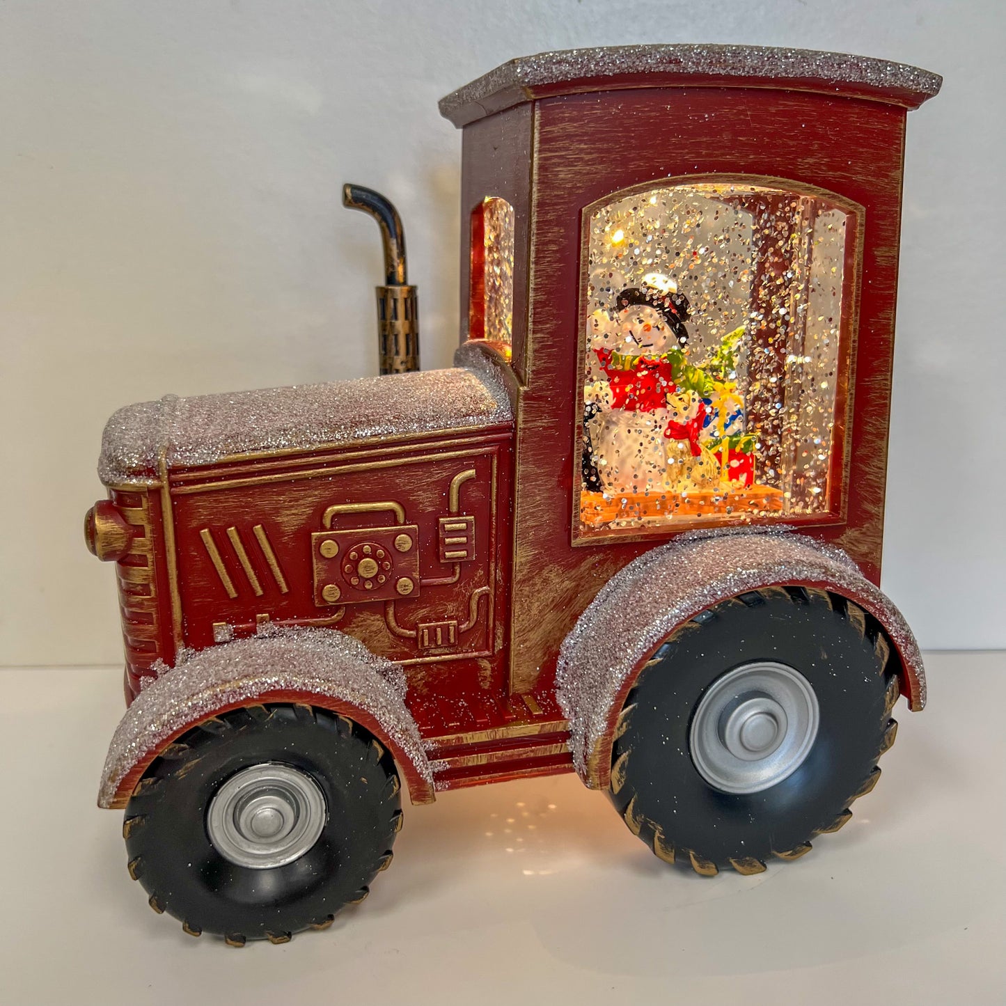 Snowman Tractor Snow Globe