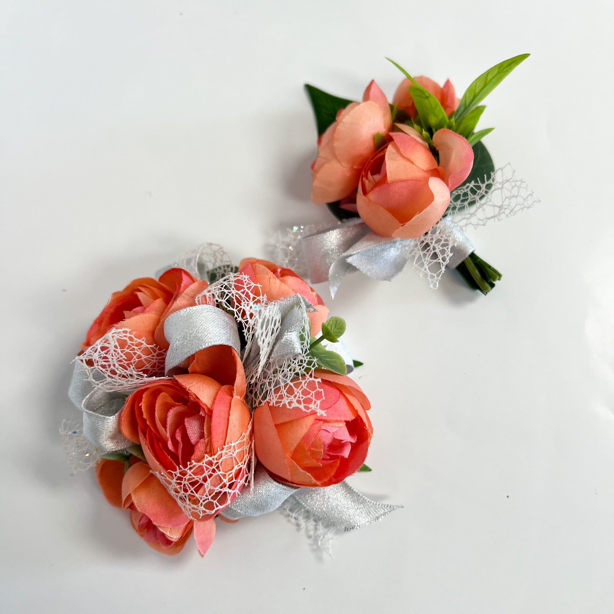 Coral Corsage and Boutonniere Set