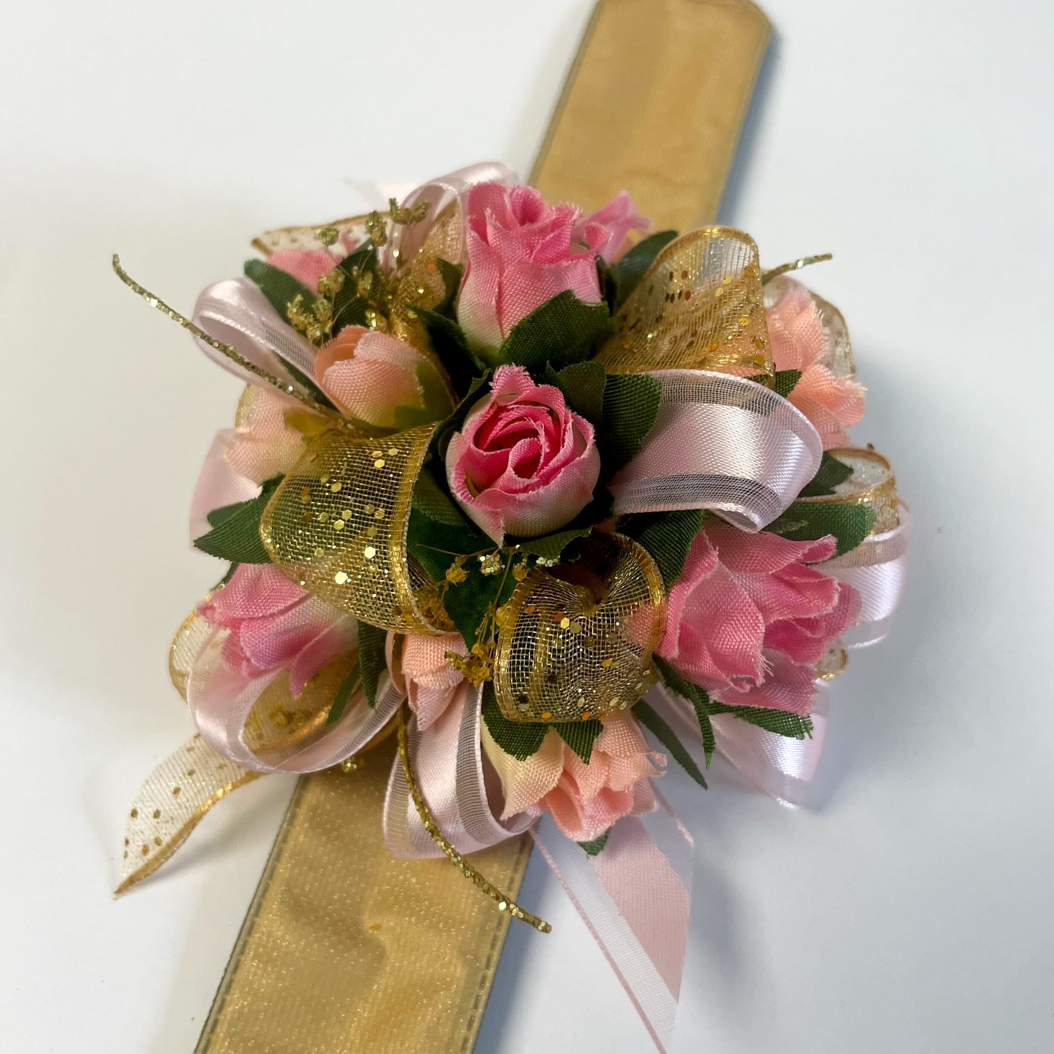 Pink and Gold Silk Corsage