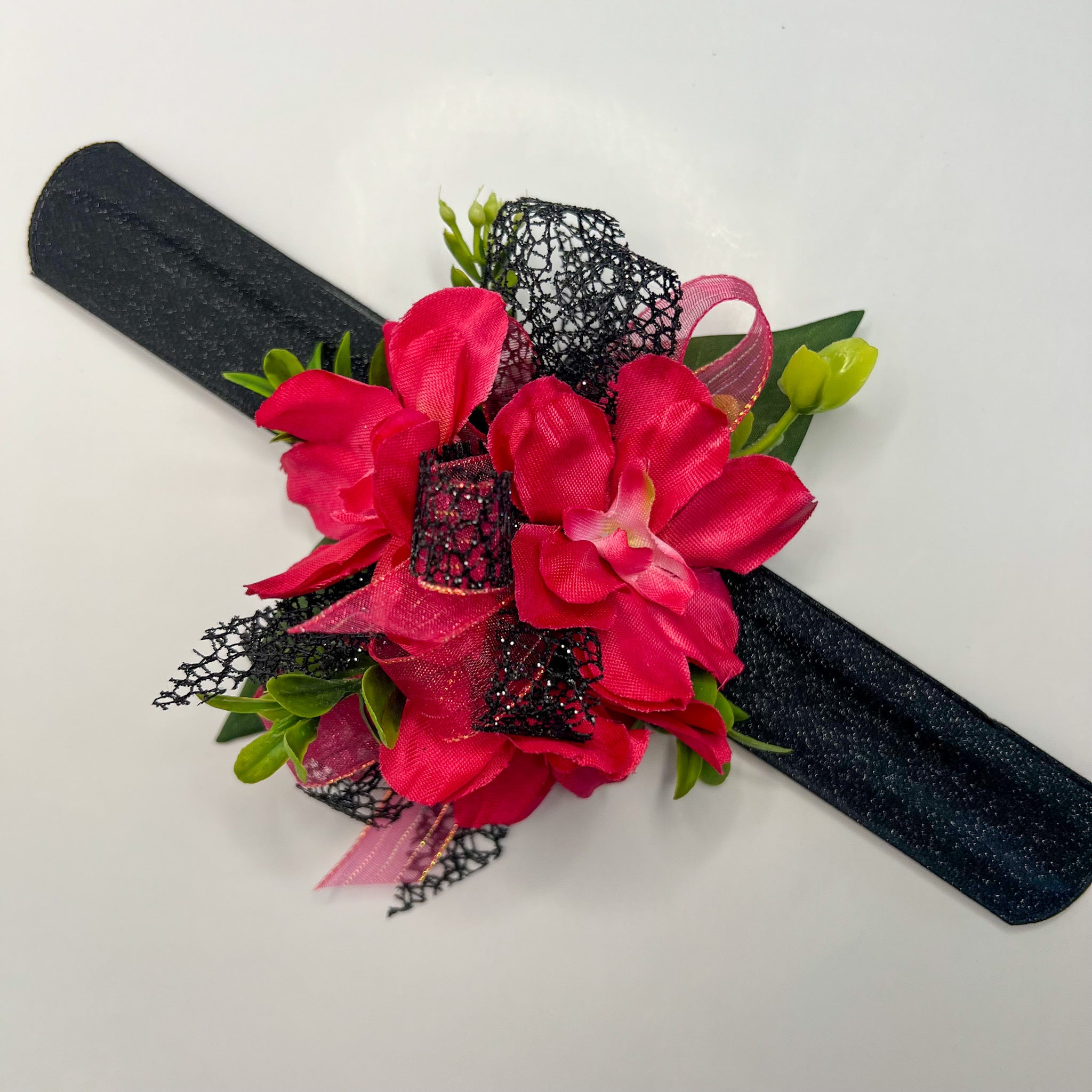 Hot Pink and Black Corsage and Boutonniere Set