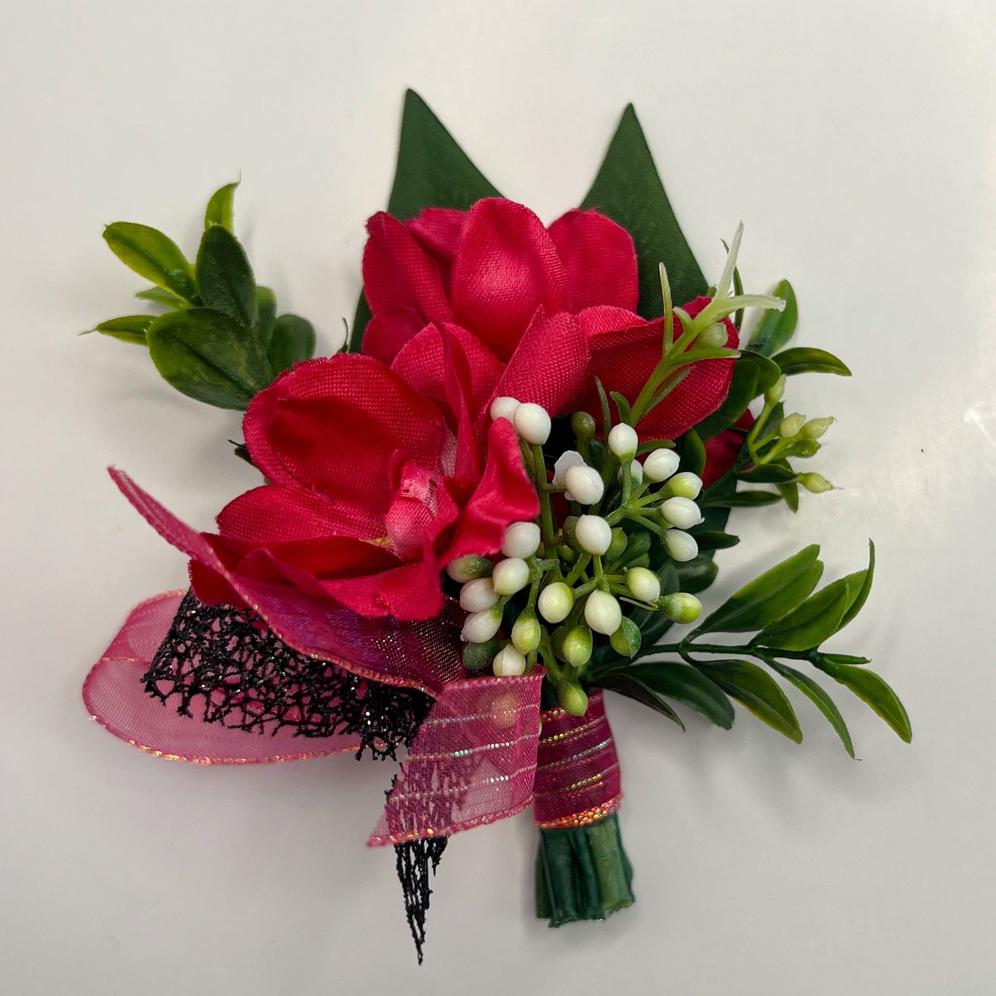 Hot Pink and Black Corsage and Boutonniere Set