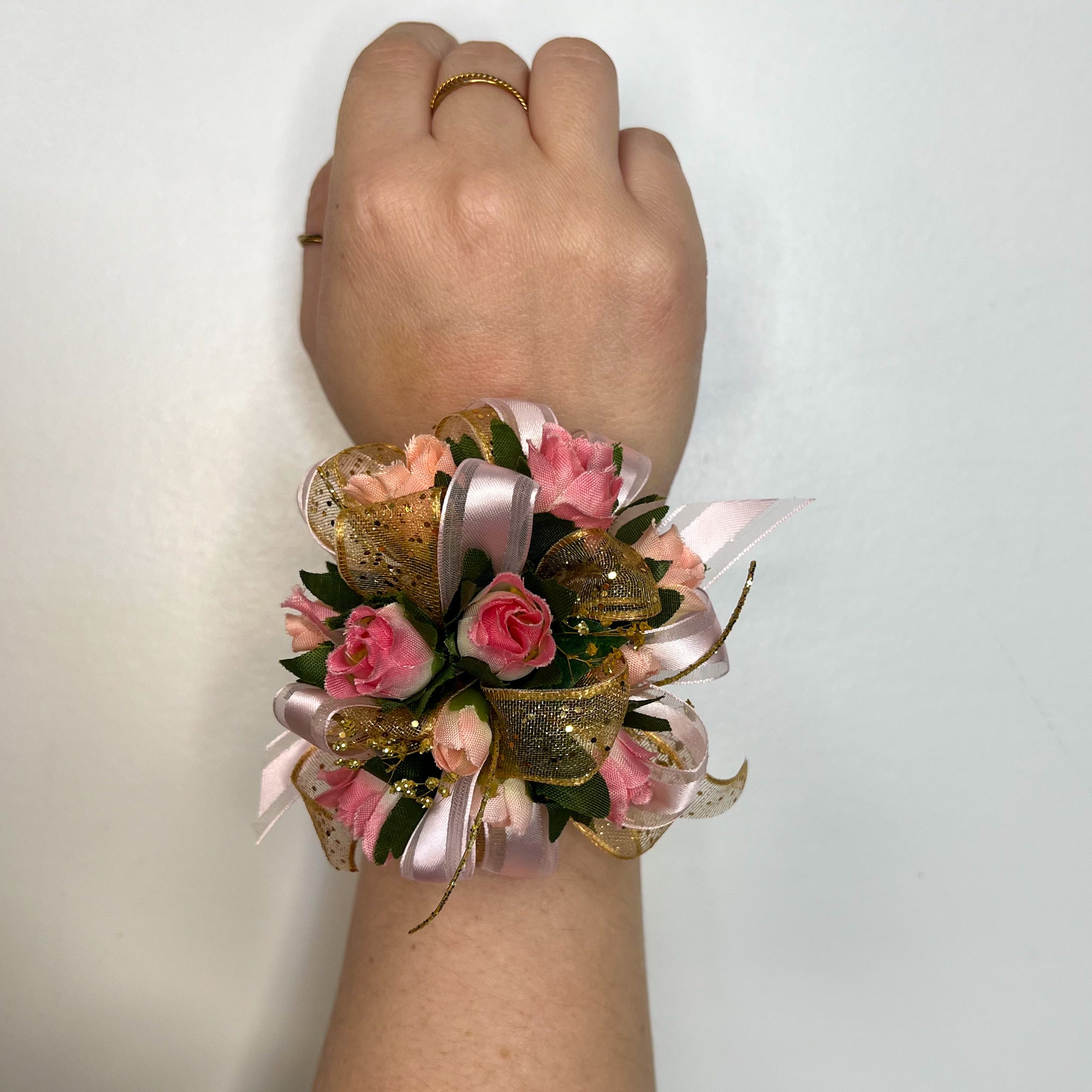 Pink and Gold Silk Corsage