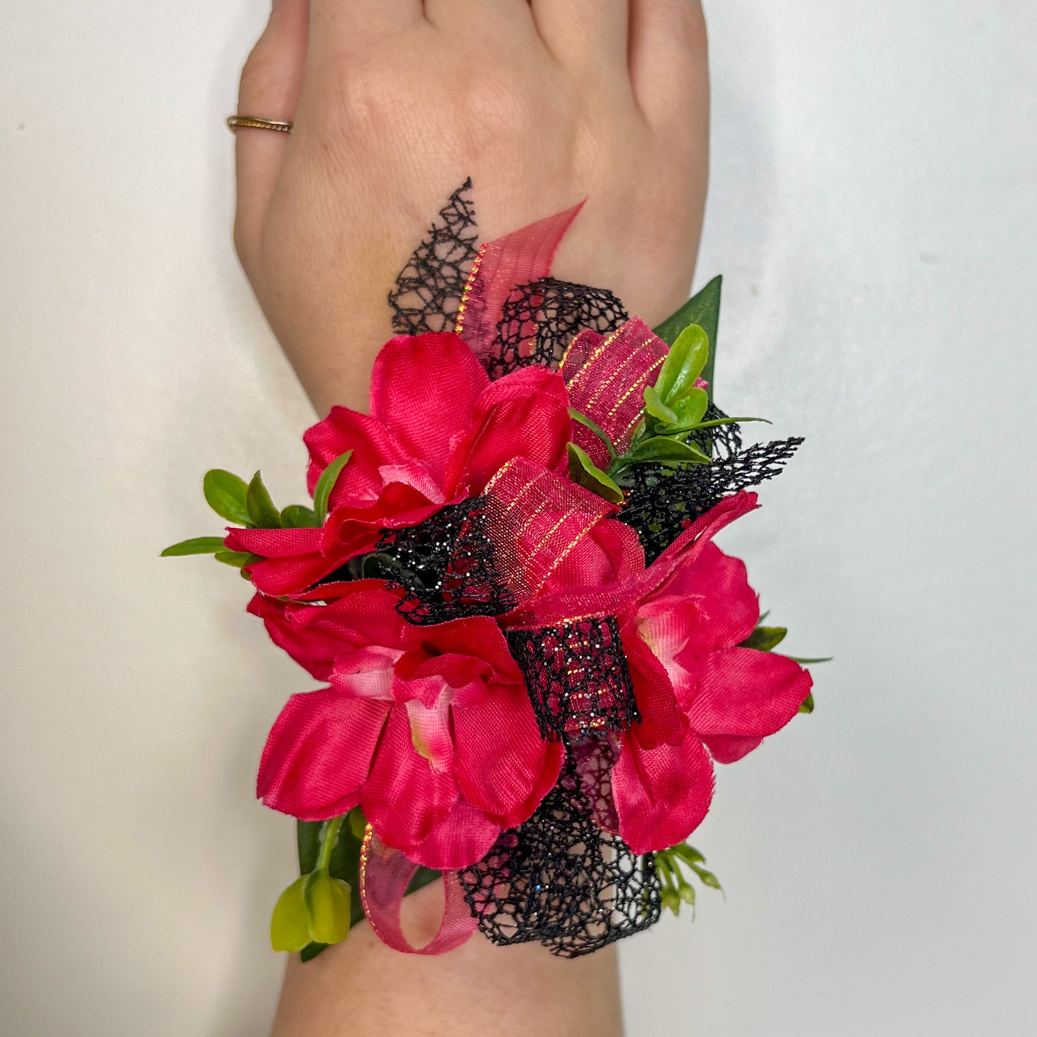 Hot Pink and Black Corsage and Boutonniere Set