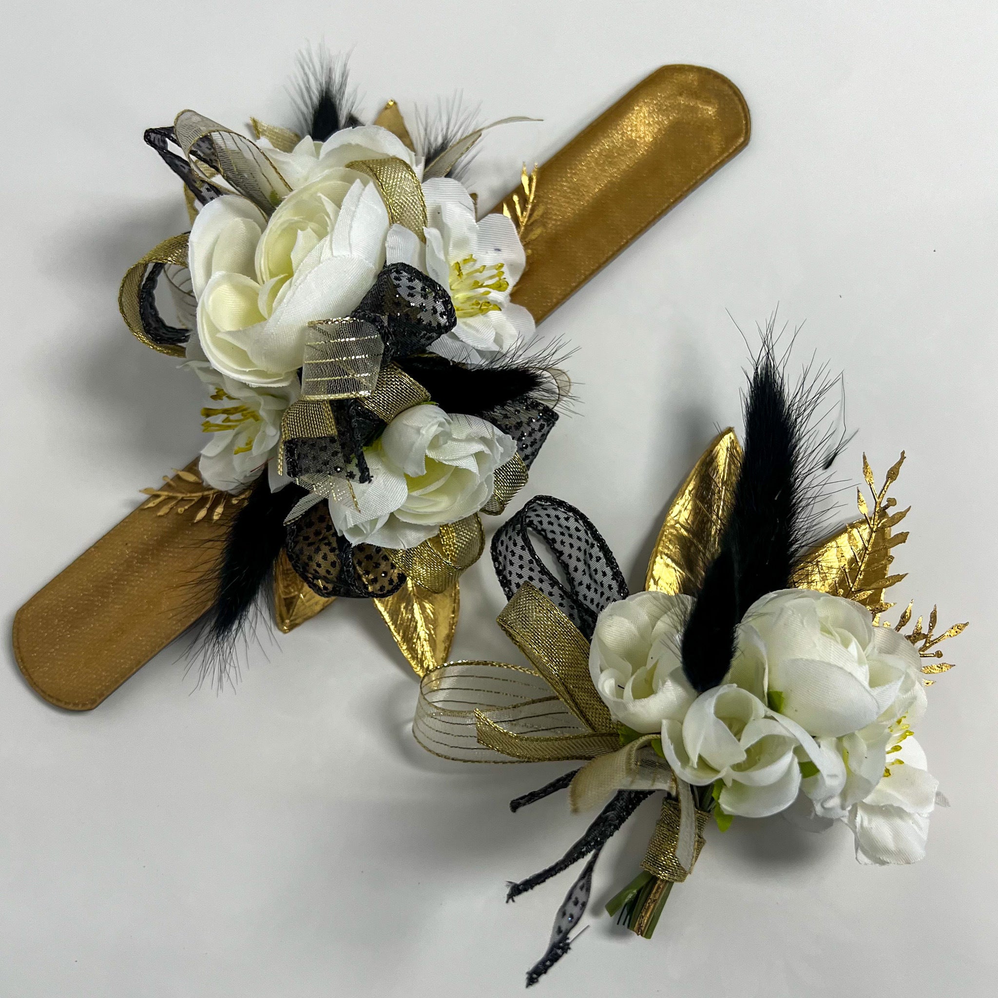 Gold and Black Corsage and Boutonniere Set