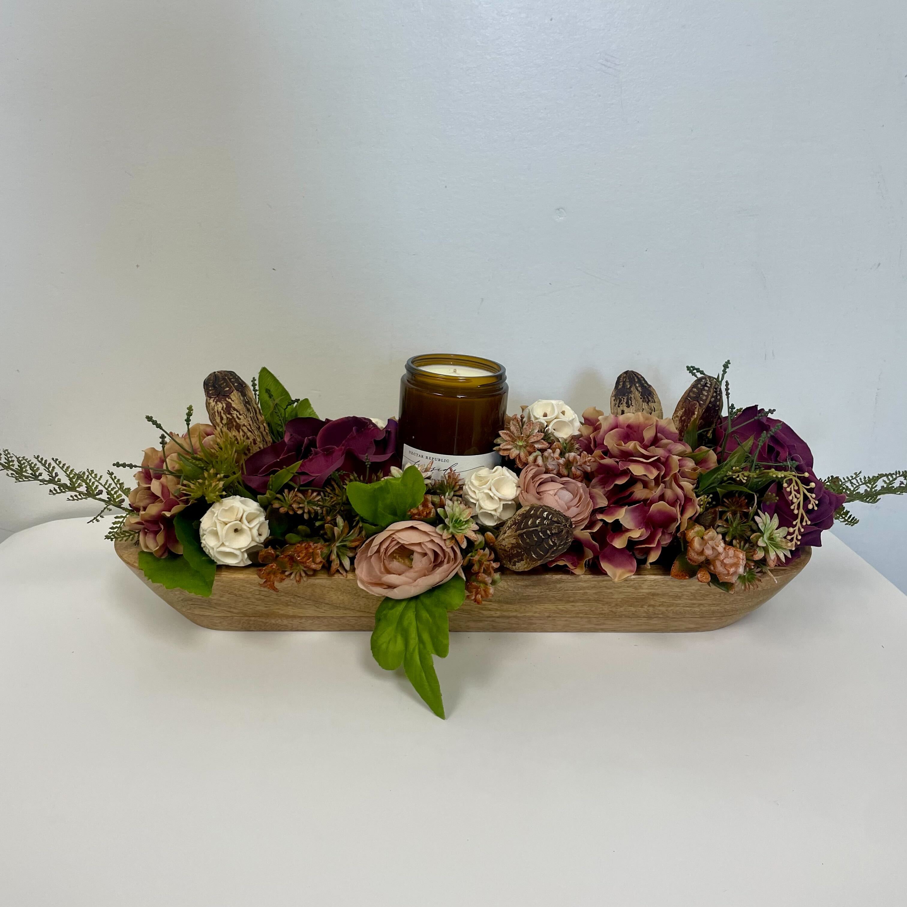 Wood Bowl Centerpiece With Candle