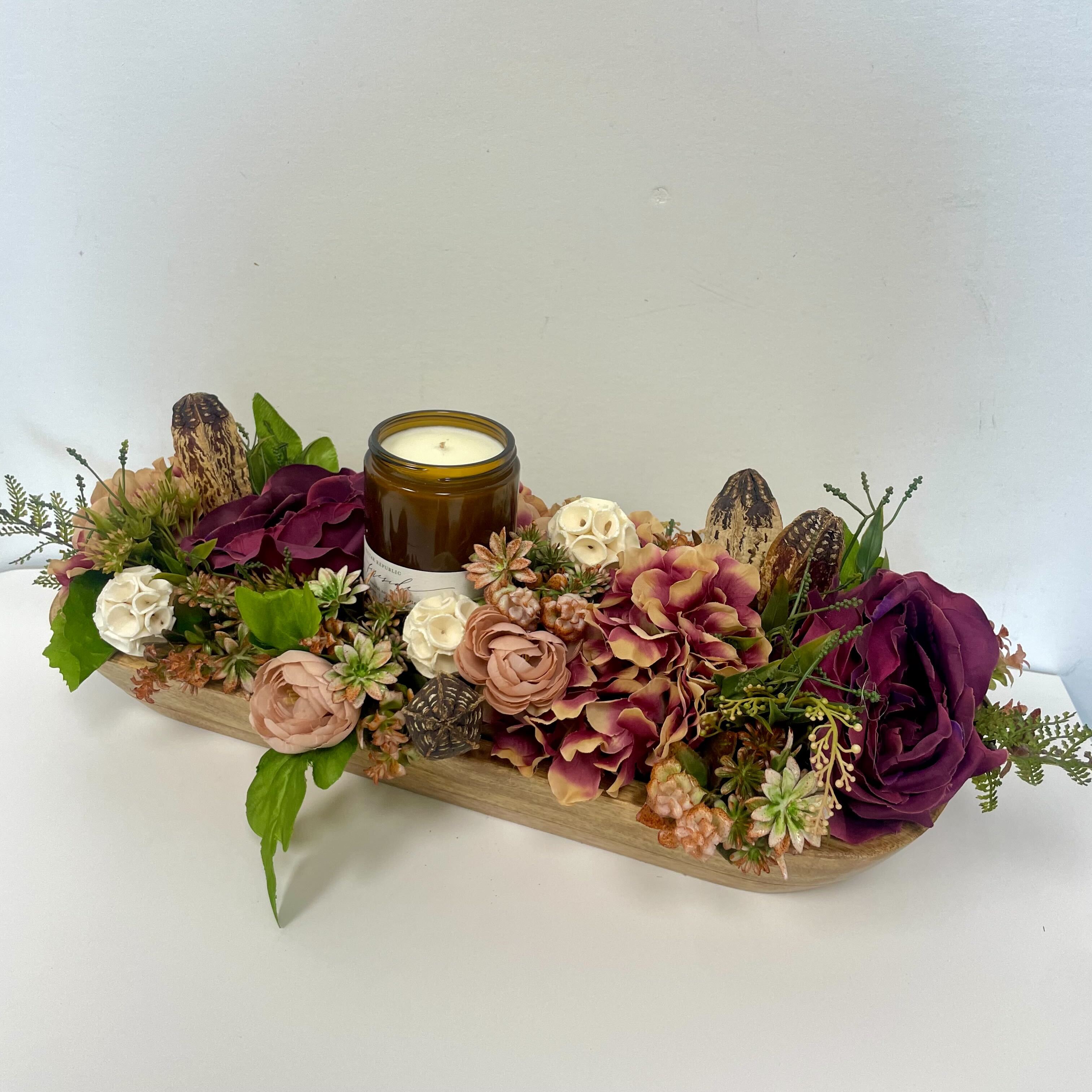 Wood Bowl Centerpiece With Candle