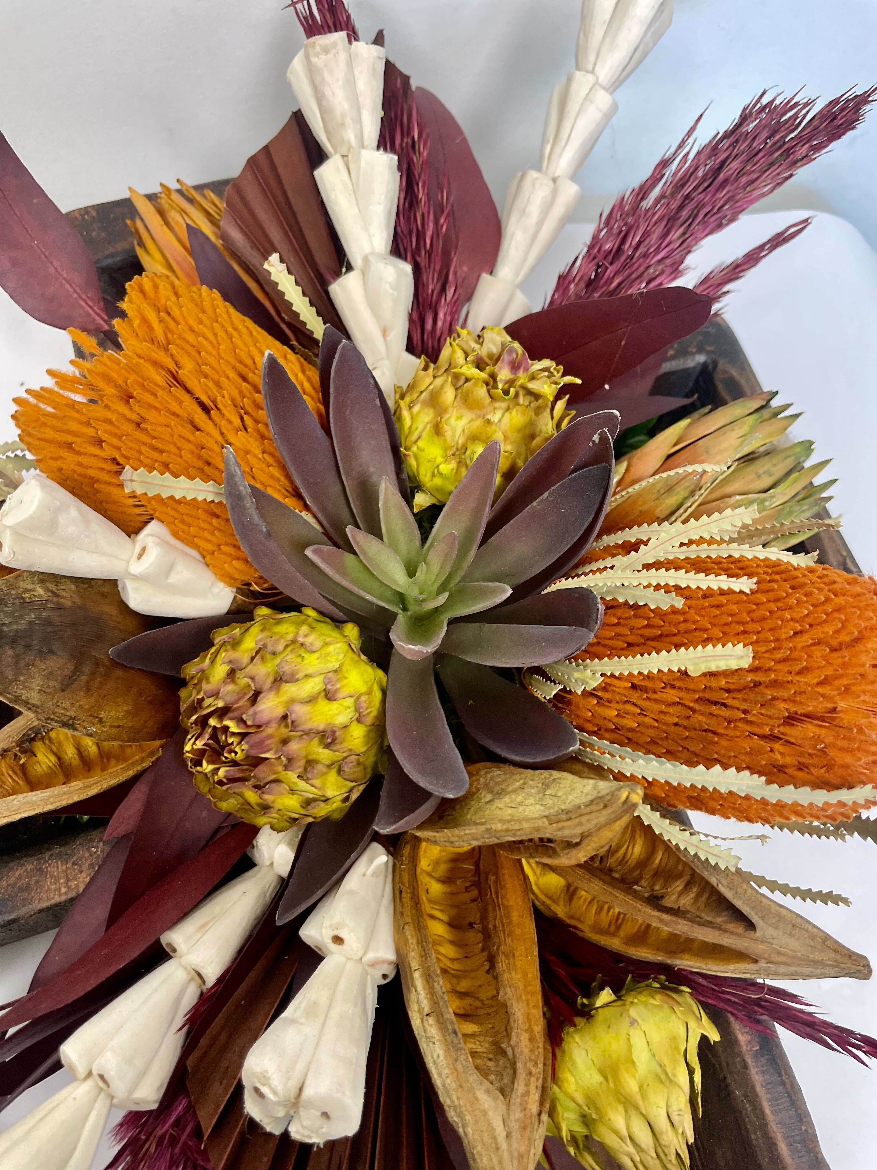 Wood Cross with Dried Flower Arrangement