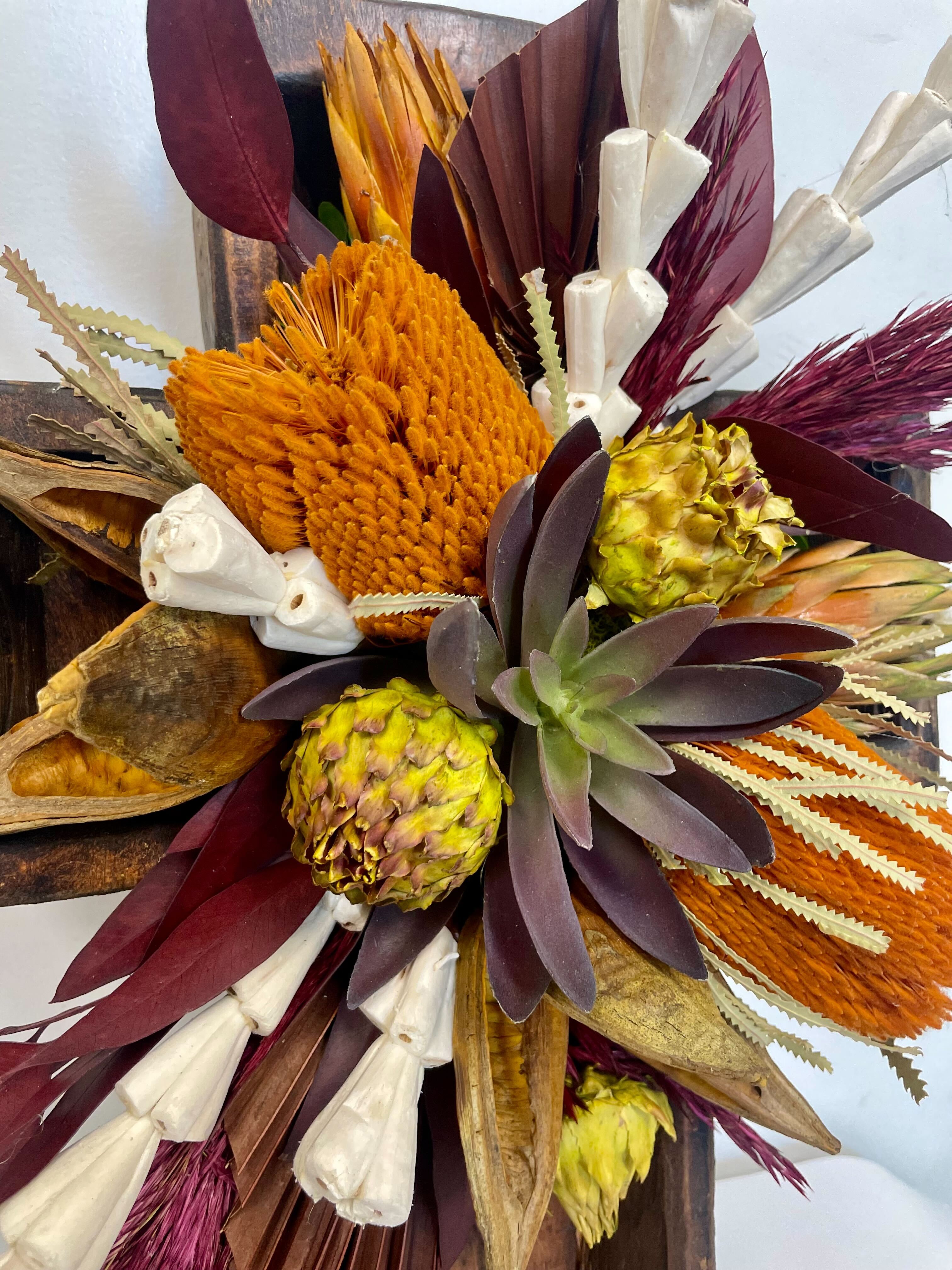 Wood Cross with Dried Flower Arrangement