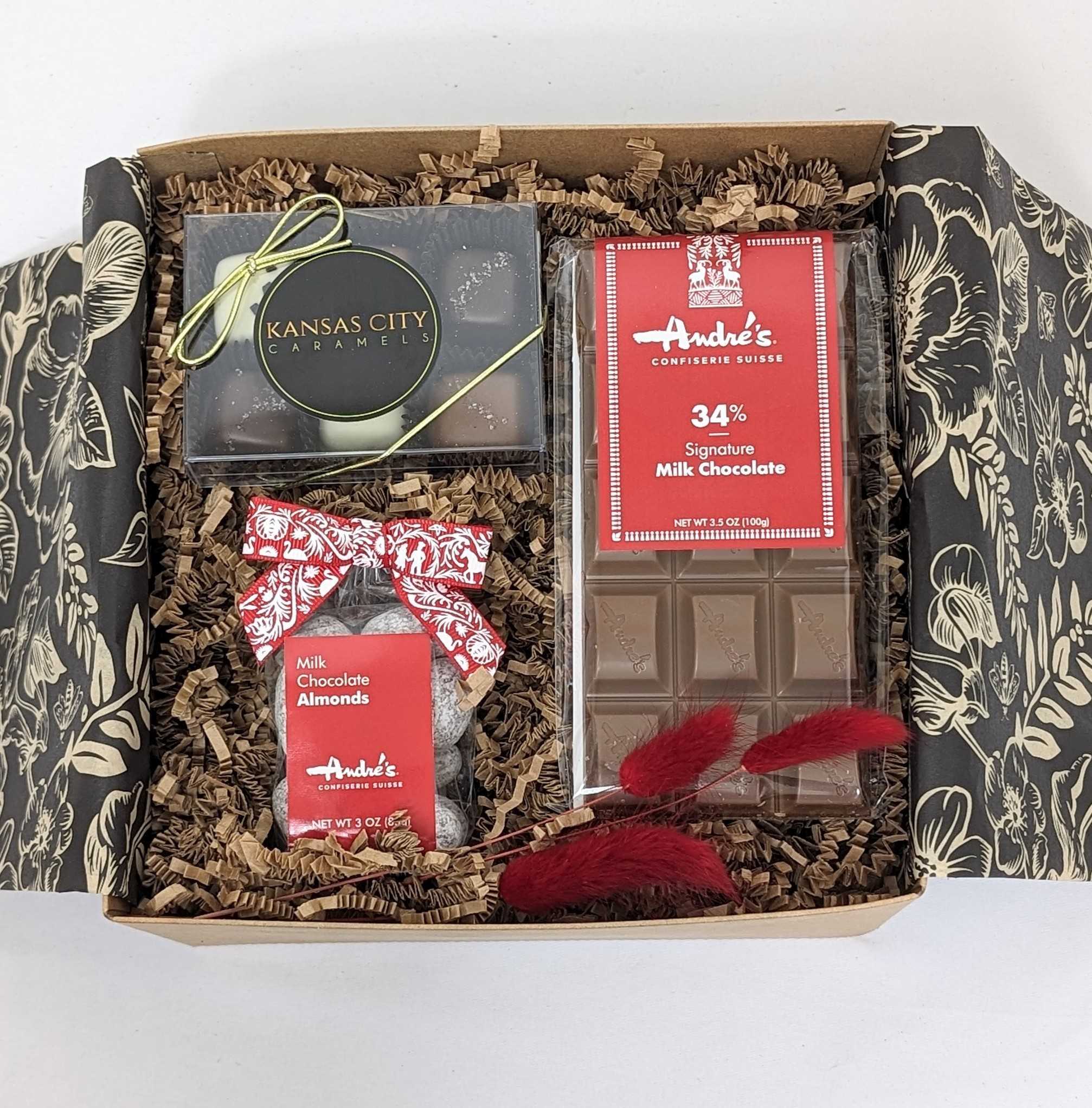 Indulgent Trio: Decadent Chocolate Bar & Creamy Caramels Gift Bundle