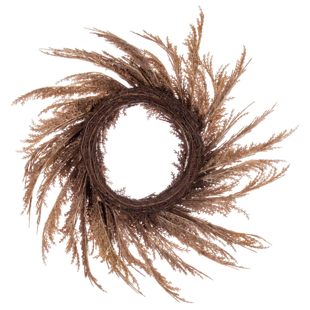 20" Faux Mocha Brown Colored Pampas Grass Wreath