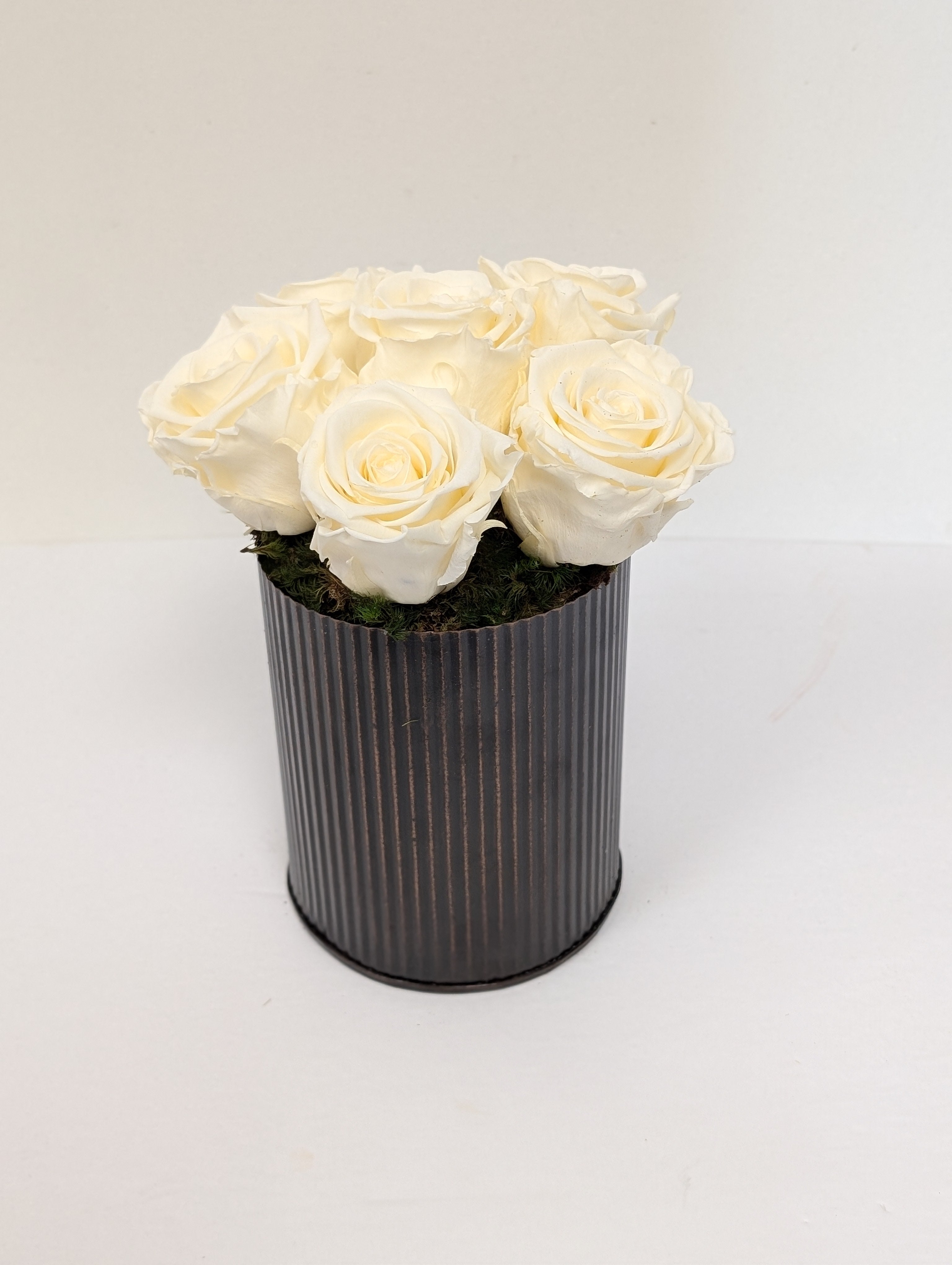 Eternal Elegance: White Preserved Roses in Copper Vase