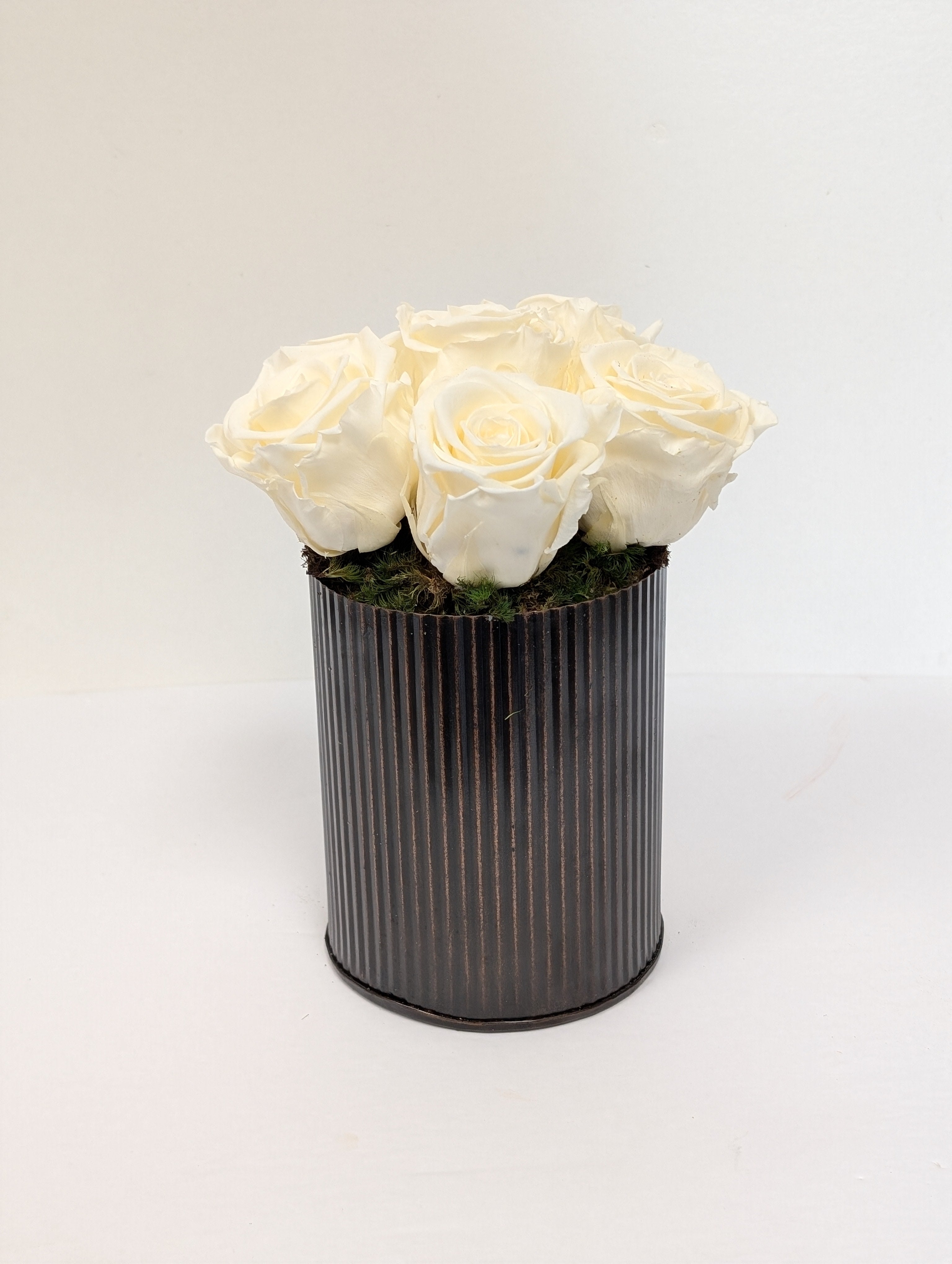 Eternal Elegance: White Preserved Roses in Copper Vase