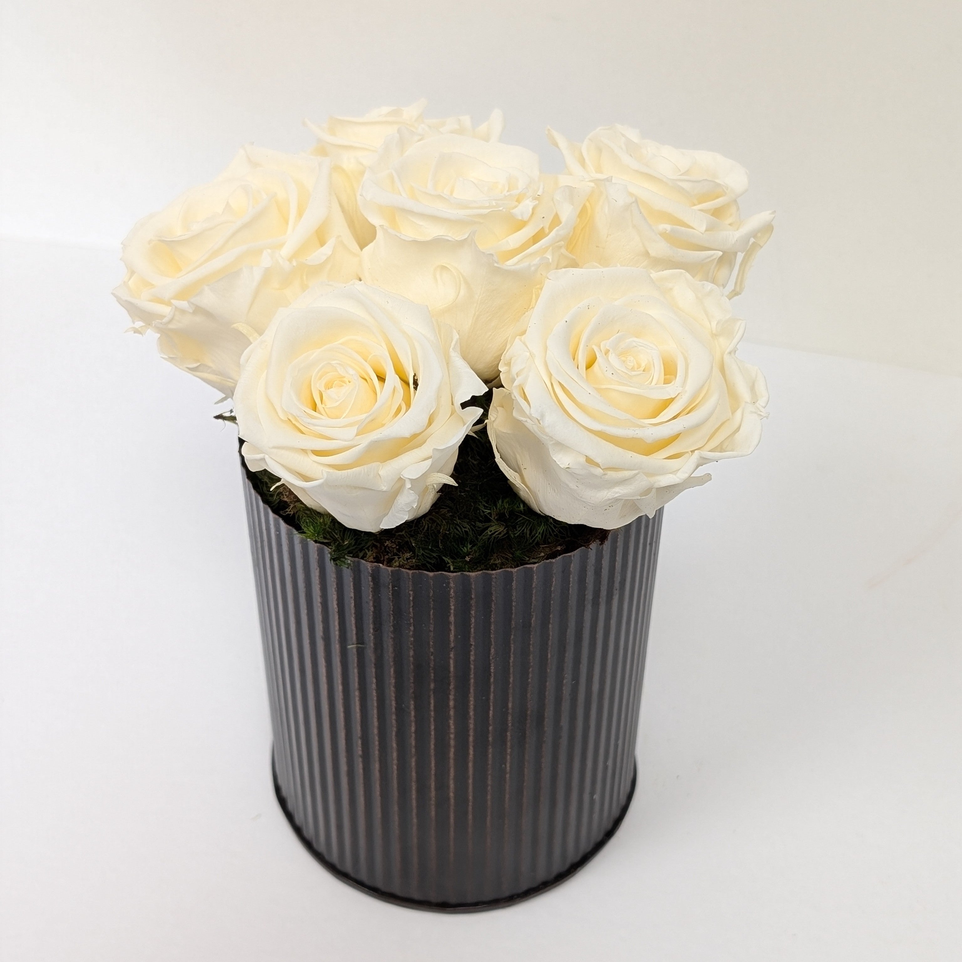 Eternal Elegance: White Preserved Roses in Copper Vase