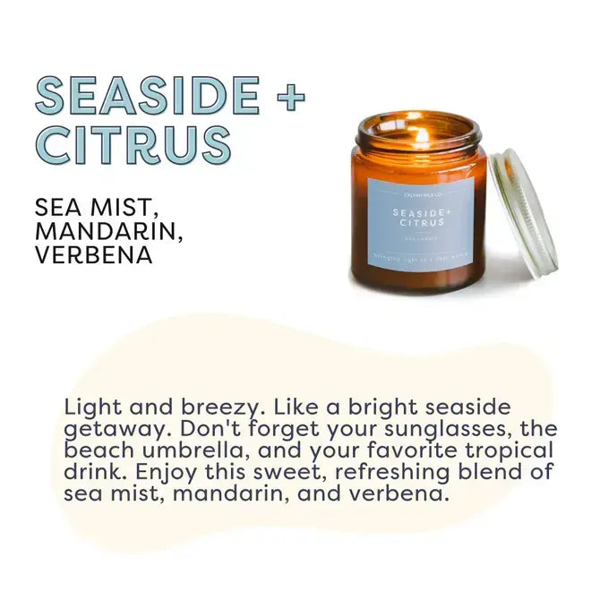 Seaside + Citrus Soy Candle (Mini) - 23 Hour Burn Time, Amber Jar, Refreshing Scent