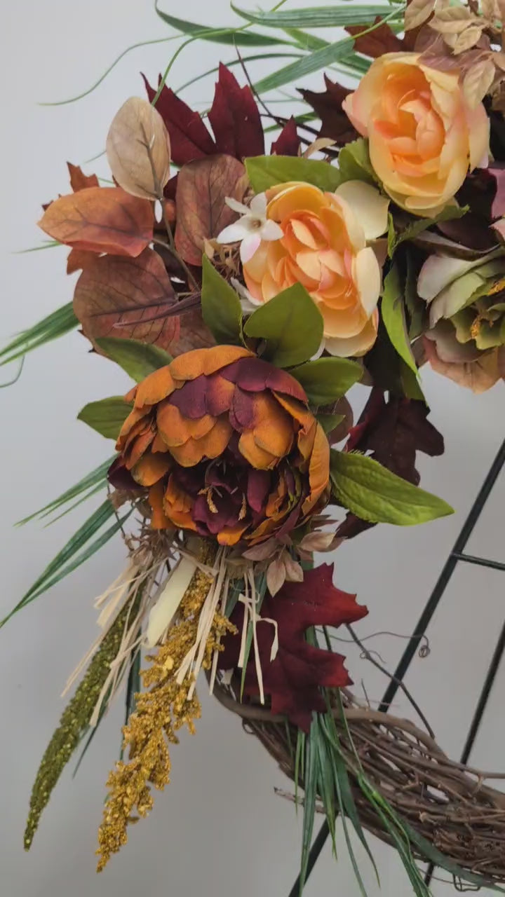 Autumn Elegance: Fall Wreath with Bronze & Cream Silk Flowers