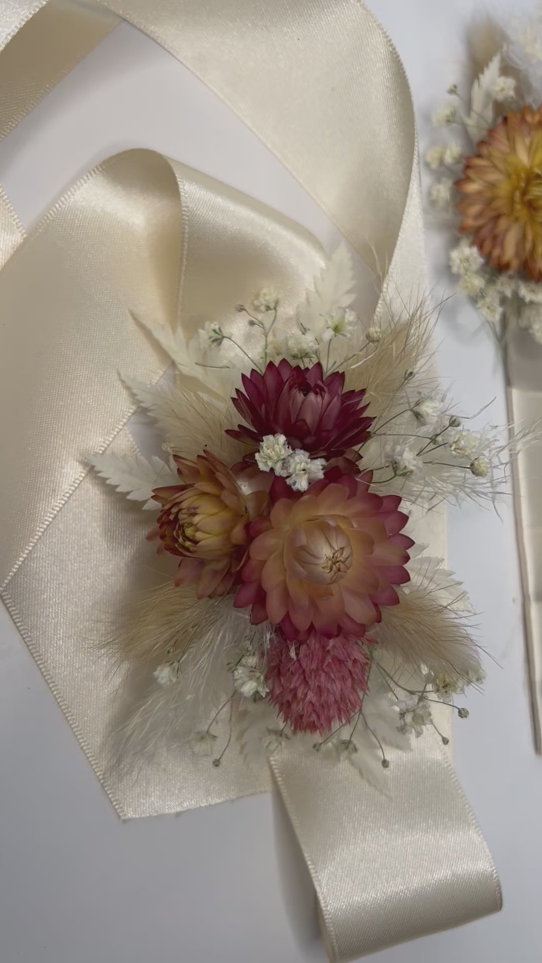 Peach, Yellow, Red Dried Corsage and Boutonniere Set