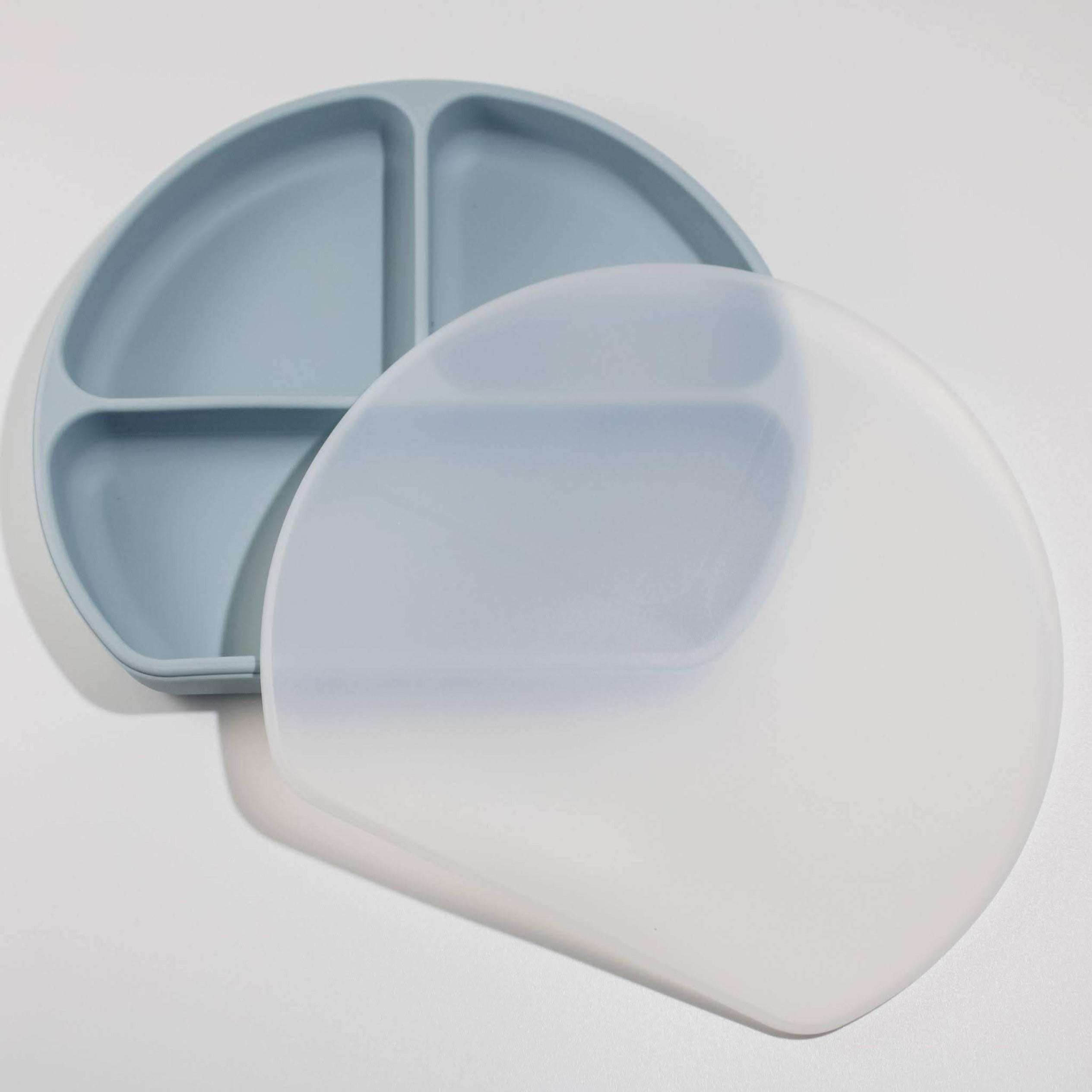 Silicone Plate with Lid - Dusty Blue