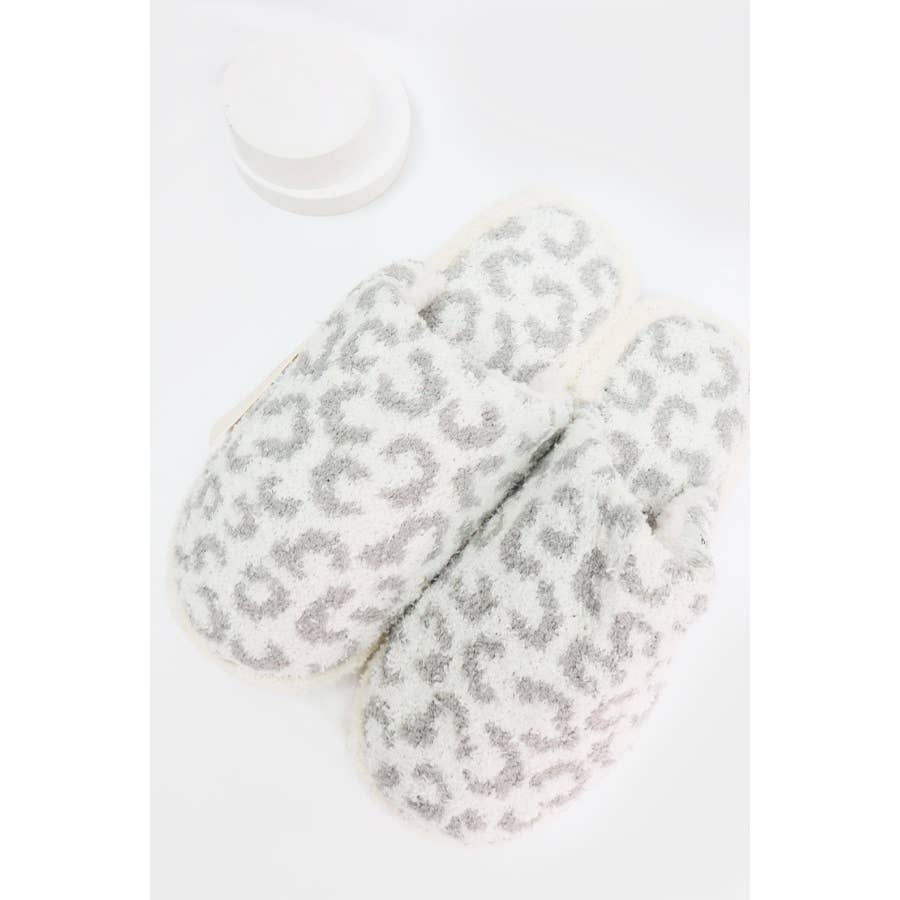 Grey Leopard Fuzzy Soft Slipper